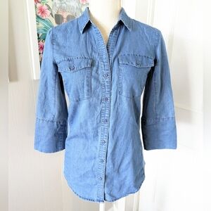 Harve Bernard Chambray Top Blue Cotton Blend‎ Coastal Size Small NWOT